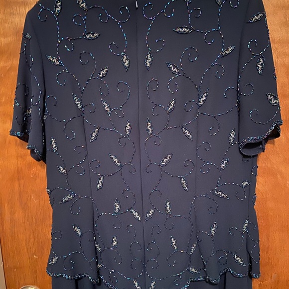 Night Scene Navy Beaded Formal Gown - Picture 7 of 8